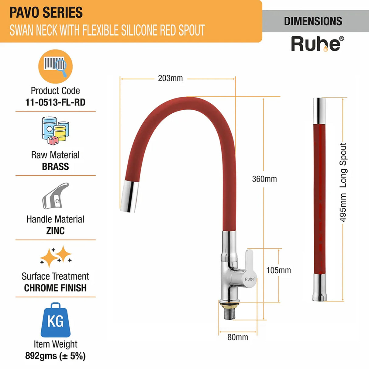 Pavo Deck Mount Kitchen Sink Tap with Coloured Flexible Silicone Spout