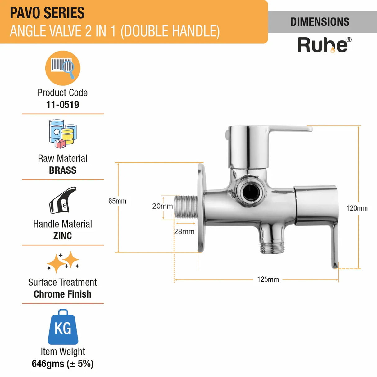 Pavo Two Way Angle Valve (Double Handle)