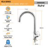 Vela Deck-mount Kitchen Sink Tap with Medium Swivel Spout (15") - by Ruhe