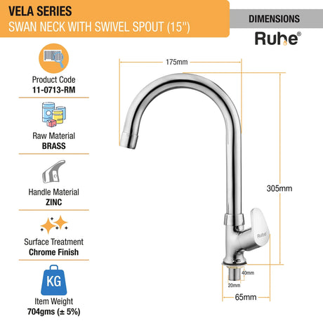 Vela Deck-mount Kitchen Sink Tap with Medium Swivel Spout (15") - by Ruhe