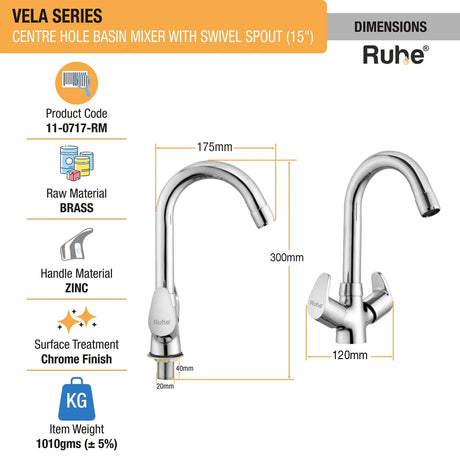 Vela Deck Mount Wash Basin Mixer Tap with Swivel Spout