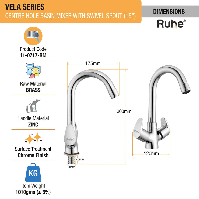 Vela Deck Mount Wash Basin Mixer Tap with Swivel Spout
