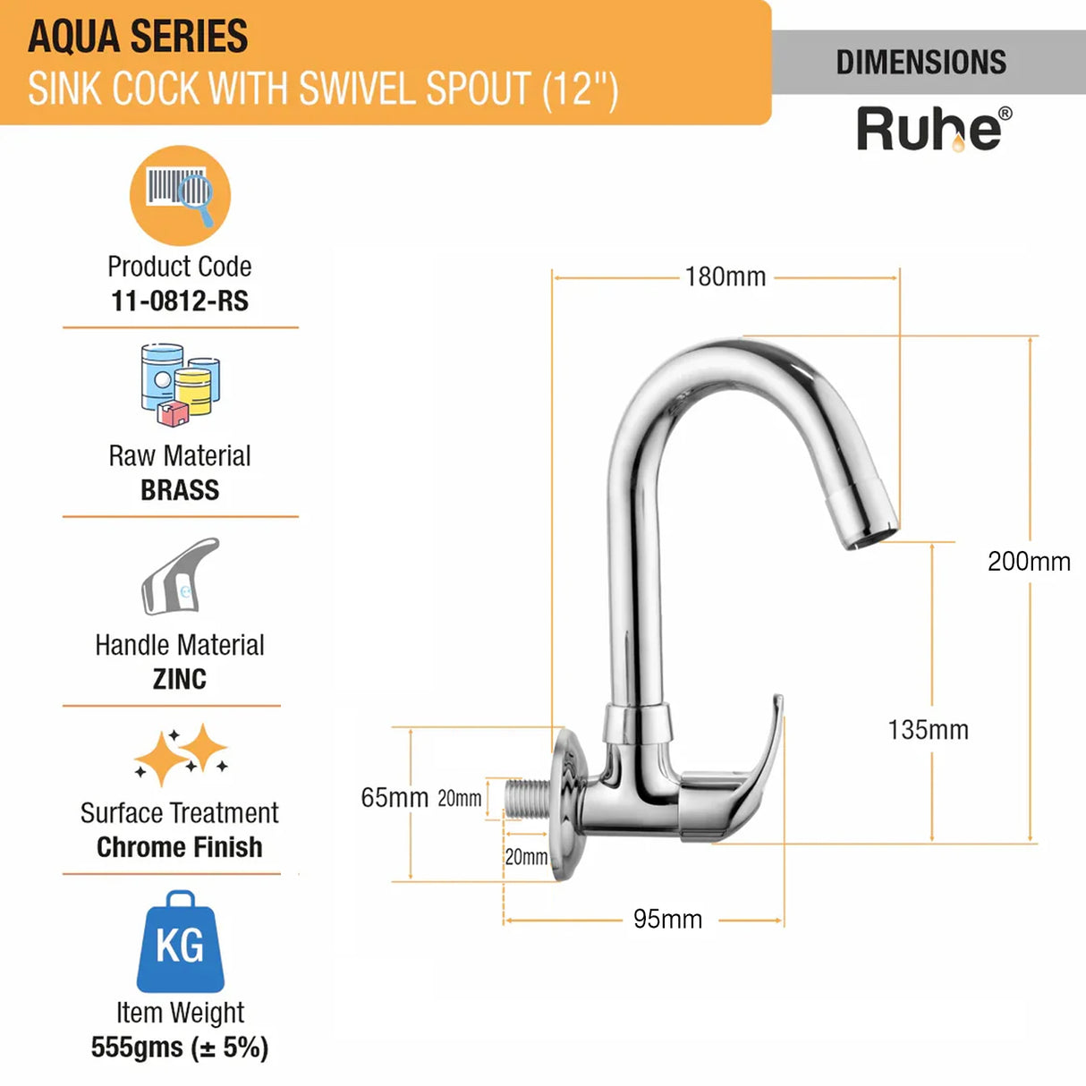 Aqua Wall Mount Kitchen Sink Tap with Swivel Spout