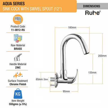 Aqua Wall Mount Kitchen Sink Tap with Swivel Spout