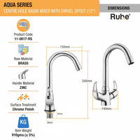 Aqua Brass Double Handle Wash Basin Mixer Tap with Swivel Spout