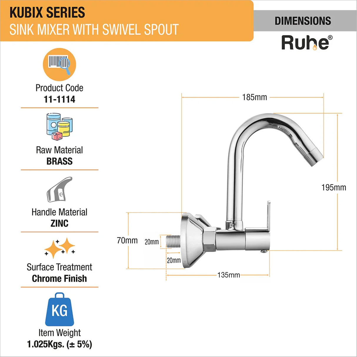Kubix Wall Mount Kitchen Sink Mixer Tap with Swivel Spout