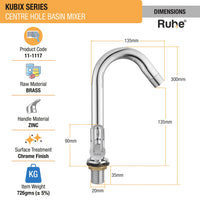 Kubix Brass Double Handle Wash Basin Mixer Tap with 12 Inch Swivel Spout