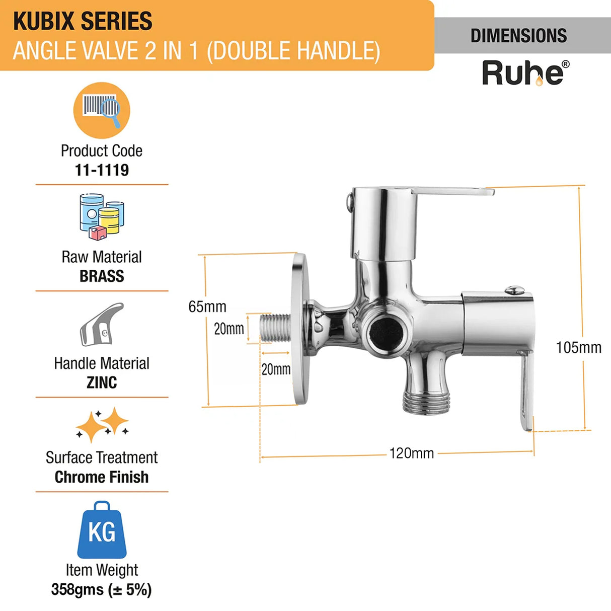 Kubix Two Way Angle Valve (Double Handle)