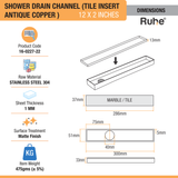 Tile Insert Shower Drain Channel (12 x 2 Inches) ROSE GOLD PVD Coated - by Ruhe®