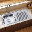 Oval Single Bowl with Drainboard Kitchen Sink (37 x 18 x 8 Inches)