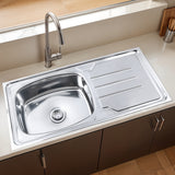 Oval Single Bowl with Drainboard 304-Grade (42 x 20 x 9 inches) Kitchen Sink - by Ruhe