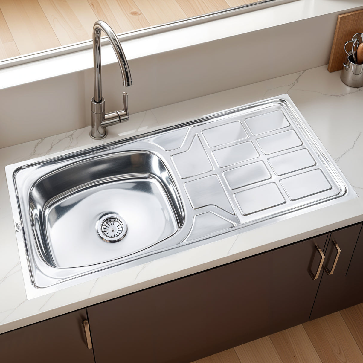 Oval Single Bowl with Drainboard 304-Grade (45 x 20 x 9 inches) Kitchen Sink - by Ruhe