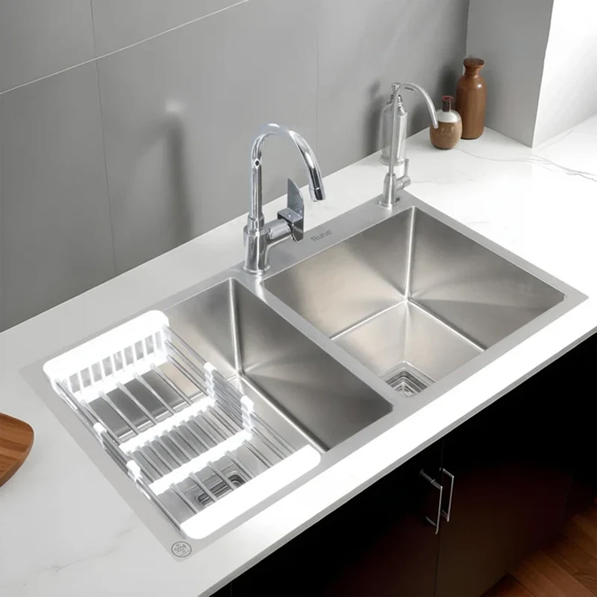 Handmade 304-Grade Double Bowl Kitchen Sink with Tap Hole (37 x 18 x 10 Inches) – Matt Steel