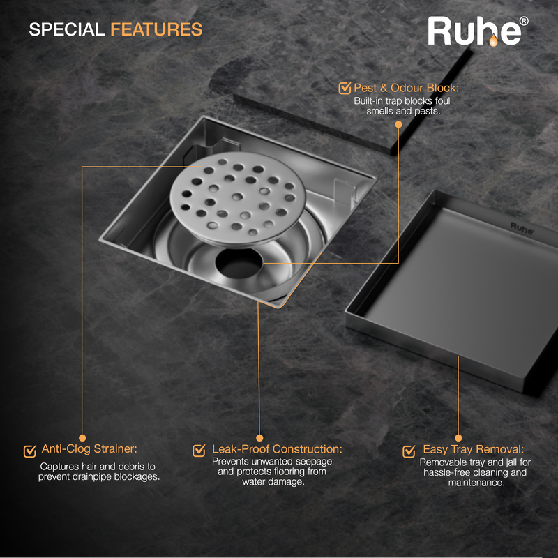 Tile-Insert Shower Drain Channel (4 x 4 Inches)