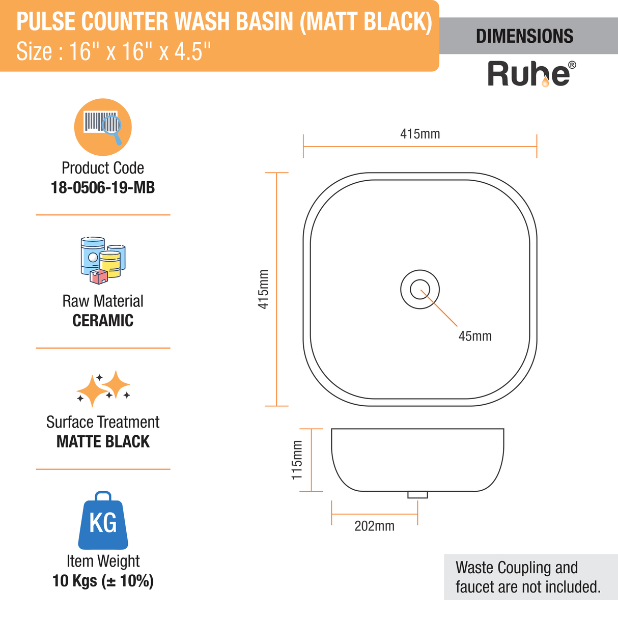 Pulse Table Top Wash Basin (Matte Black) - by Ruhe