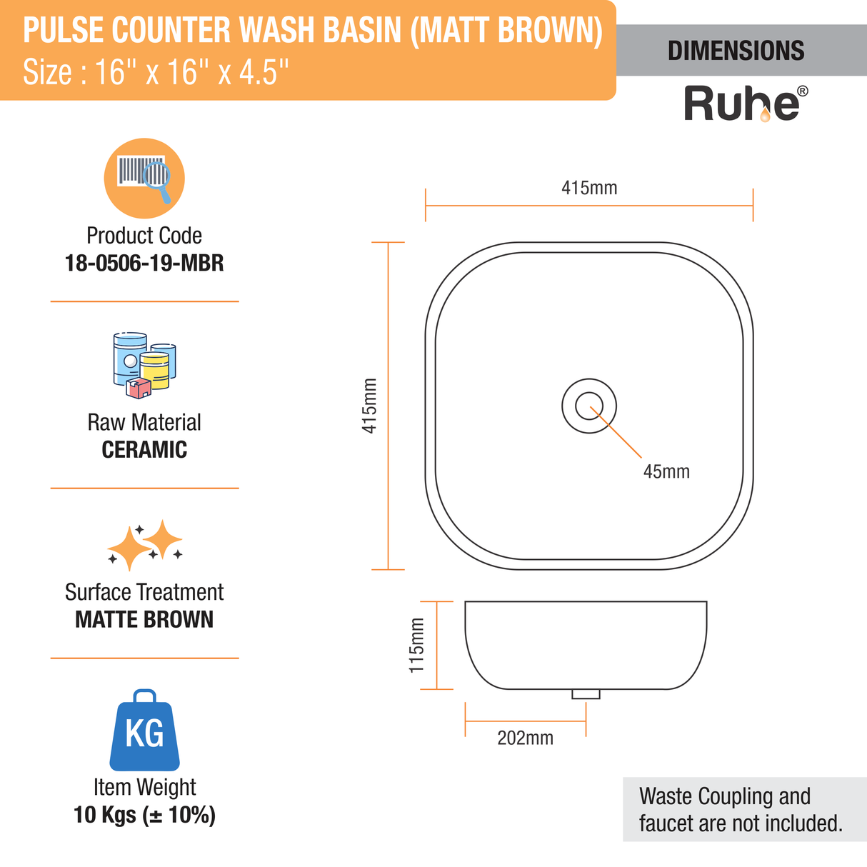 Pulse Table Top Wash Basin (Matte Brown) - by Ruhe