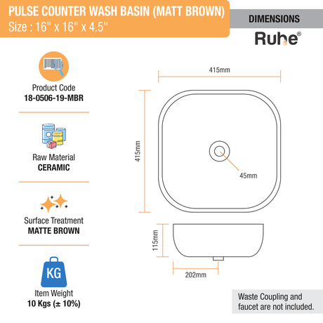 Pulse Table Top Wash Basin (Matte Brown) - Size