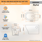 Tone Western Toilet / Commode (Wall-hung EWC) (Matte Grey) - by Ruhe