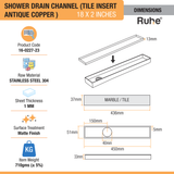 Tile Insert Shower Drain Channel (18 x 2 Inches) ROSE GOLD PVD Coated - by Ruhe®