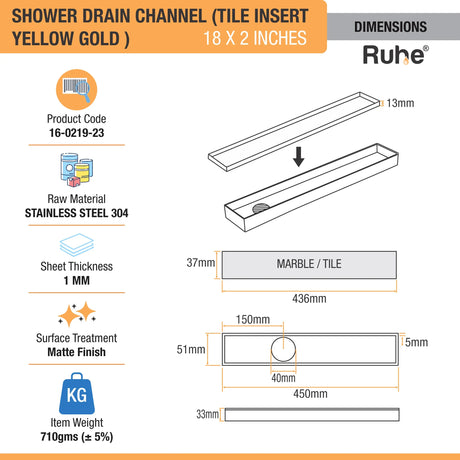 Tile-Insert Shower Drain Channel Coloured (2 Inches)