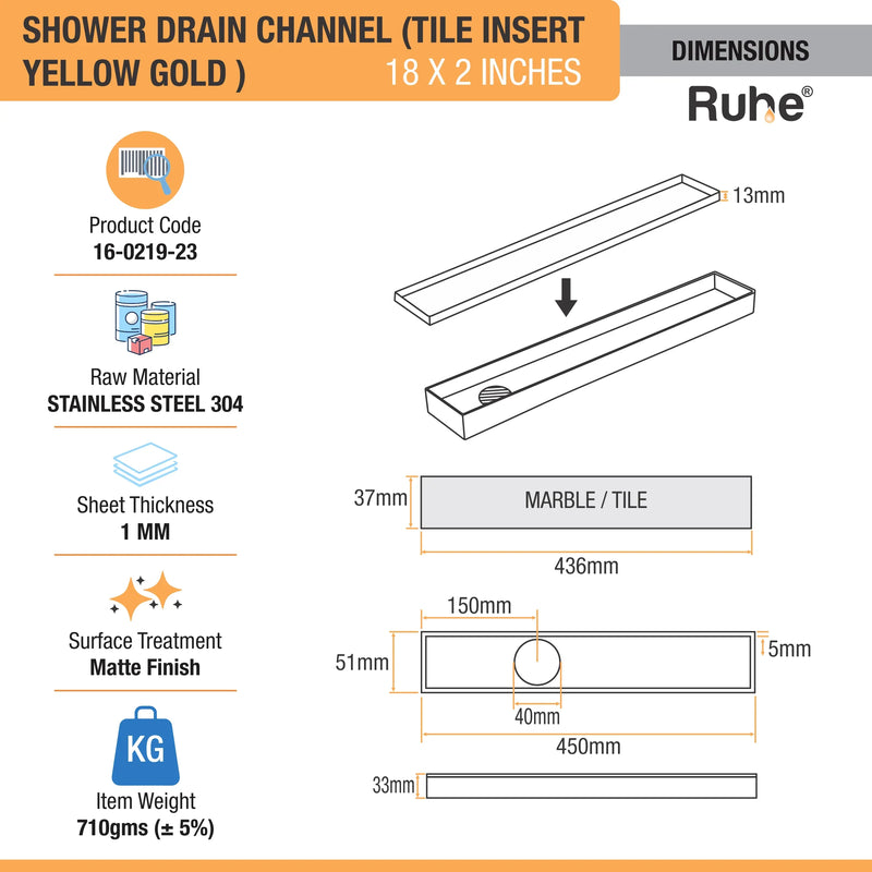 Tile-Insert Shower Drain Channel Coloured (2 Inches)