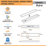 Marble Insert Shower Drain Channel (18 x 2 Inches) ROSE GOLD PVD Coated - by Ruhe®