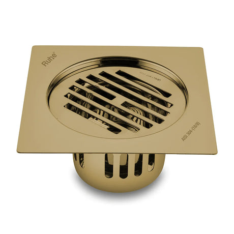Classic Square Flat Cut Floor Drain in Yellow Gold PVD Coating (6 x 6 Inches)