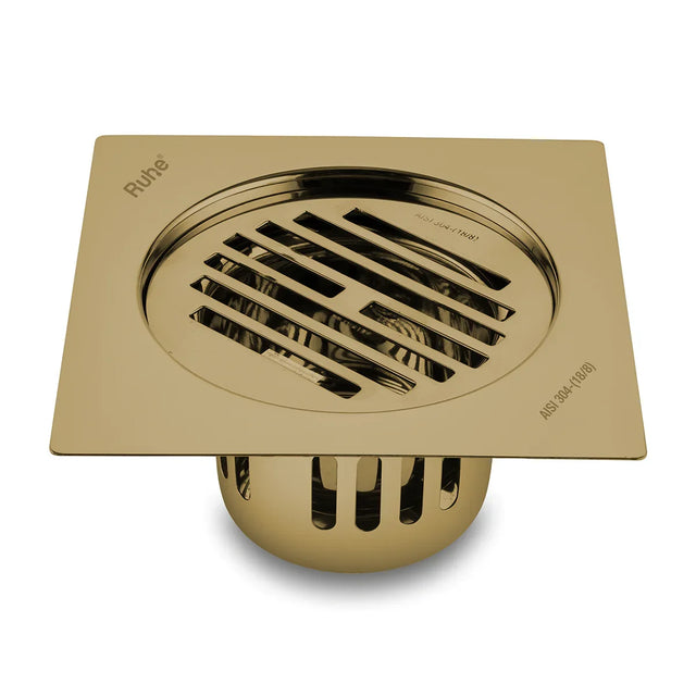 Classic Square Flat Cut Floor Drain in Yellow Gold PVD Coating (6 x 6 Inches)