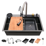 Nano Black 304-Grade Kitchen Sink with Integrated Waterfall, Pull-Out & RO Faucet (30 x 18 x 9 Inches) - by Ruhe