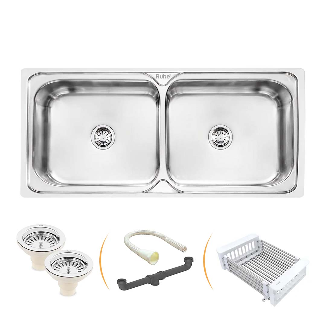 Square Double Bowl (45 x 20 x 9 inches) Kitchen Sink - by Ruhe