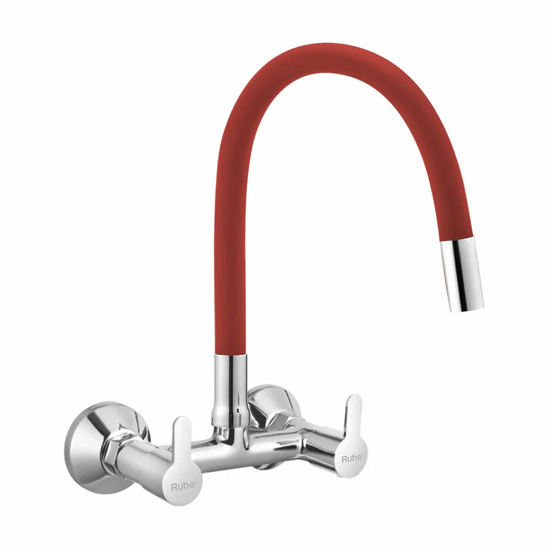 Pavo Wall Mount Kitchen Sink Mixer Tap with Coloured Flexible Silicone Spout