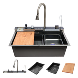 Piano 304-Grade Kitchen Sink with Integrated Waterfalls, Digital Display, Pull-Out & RO Faucet (30 x 18 x 9 Inches)  - by Ruhe