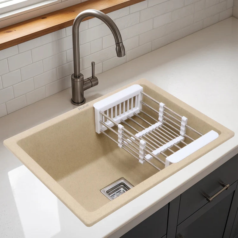 Quartz Single Bowl Kitchen Sink Sand Choco (24 x 18 x 9 Inches)