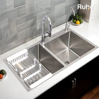 Handmade 304-Grade Double Bowl Kitchen Sink with Tap Hole (45 x 20 x 10 Inches) – Matt Steel