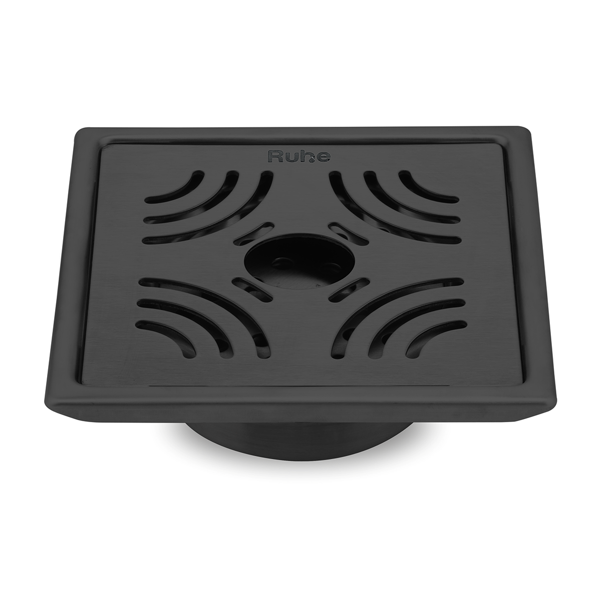 Emerald Square 304-Grade Floor Drain in Black PVD Coating (6 x 6 Inches) with Hole - by Ruhe®