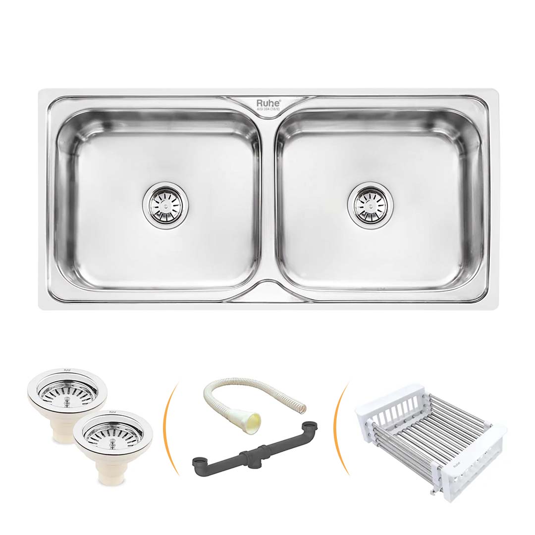 Square Double Bowl 304-Grade (37 x 18 x 8 inches) Kitchen Sink - by Ruhe