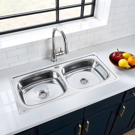 Oval Double Bowl 304-Grade (37 x 18 x 8 inches) Kitchen Sink - by Ruhe