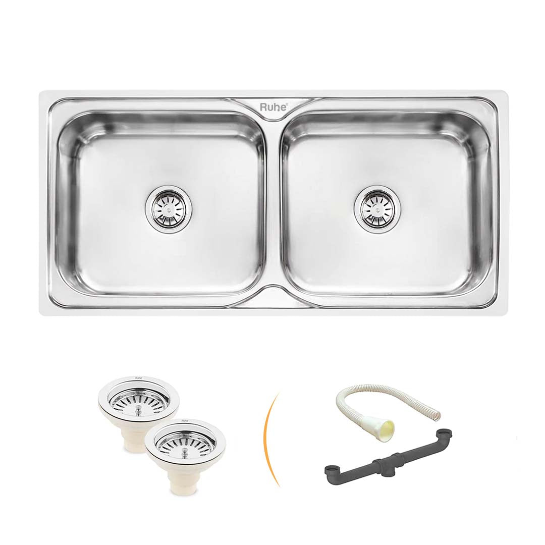 Square Double Bowl (37 x 18 x 8 inches) Kitchen Sink - by Ruhe