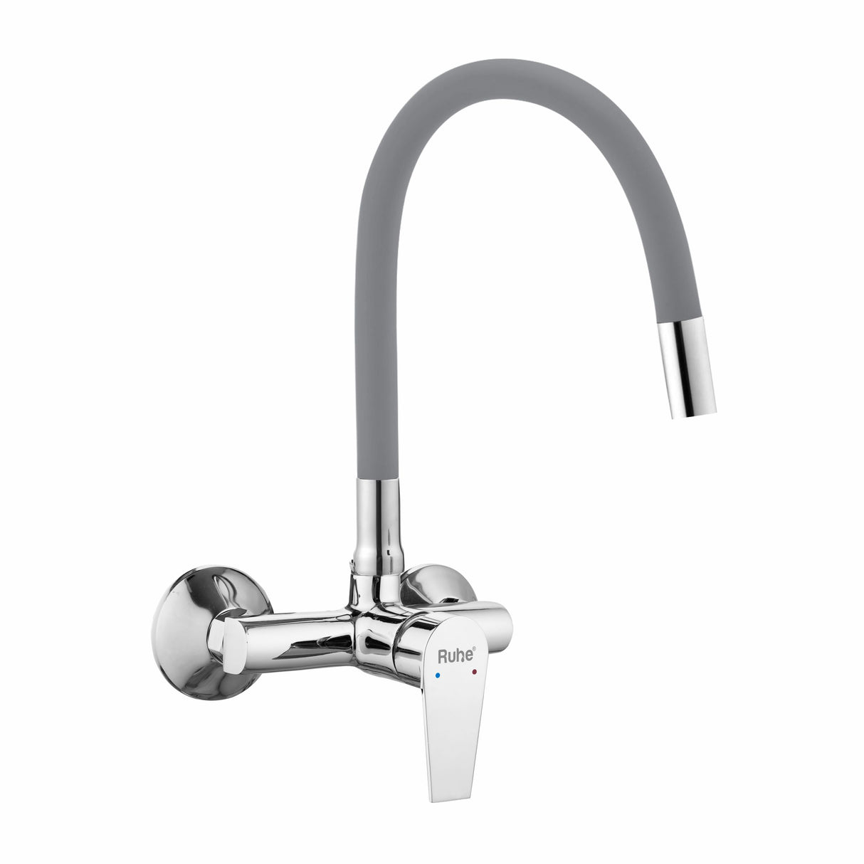 Elixir Single Lever Wall-mount Sink Mixer Brass Faucet with Grey Silicone Spout - by Ruhe®
