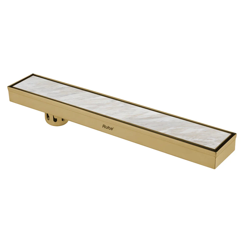 Marble Insert Shower Drain Channel (32 x 3 Inches) Center Hole YELLOW GOLD PVD Coated