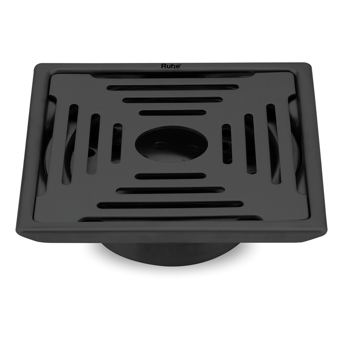 Opal Square 304-Grade Floor Drain in Black PVD Coating (6 x 6 Inches) with Hole - by Ruhe