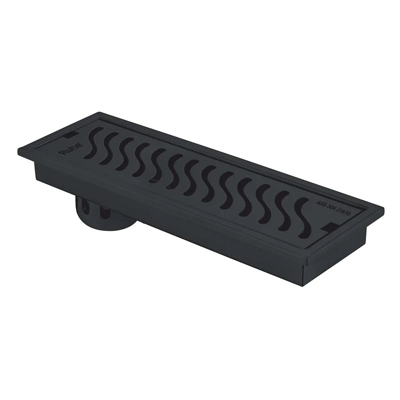 Wave Shower Drain Channel (18 x 5 Inches) Black PVD Coated - by Ruhe