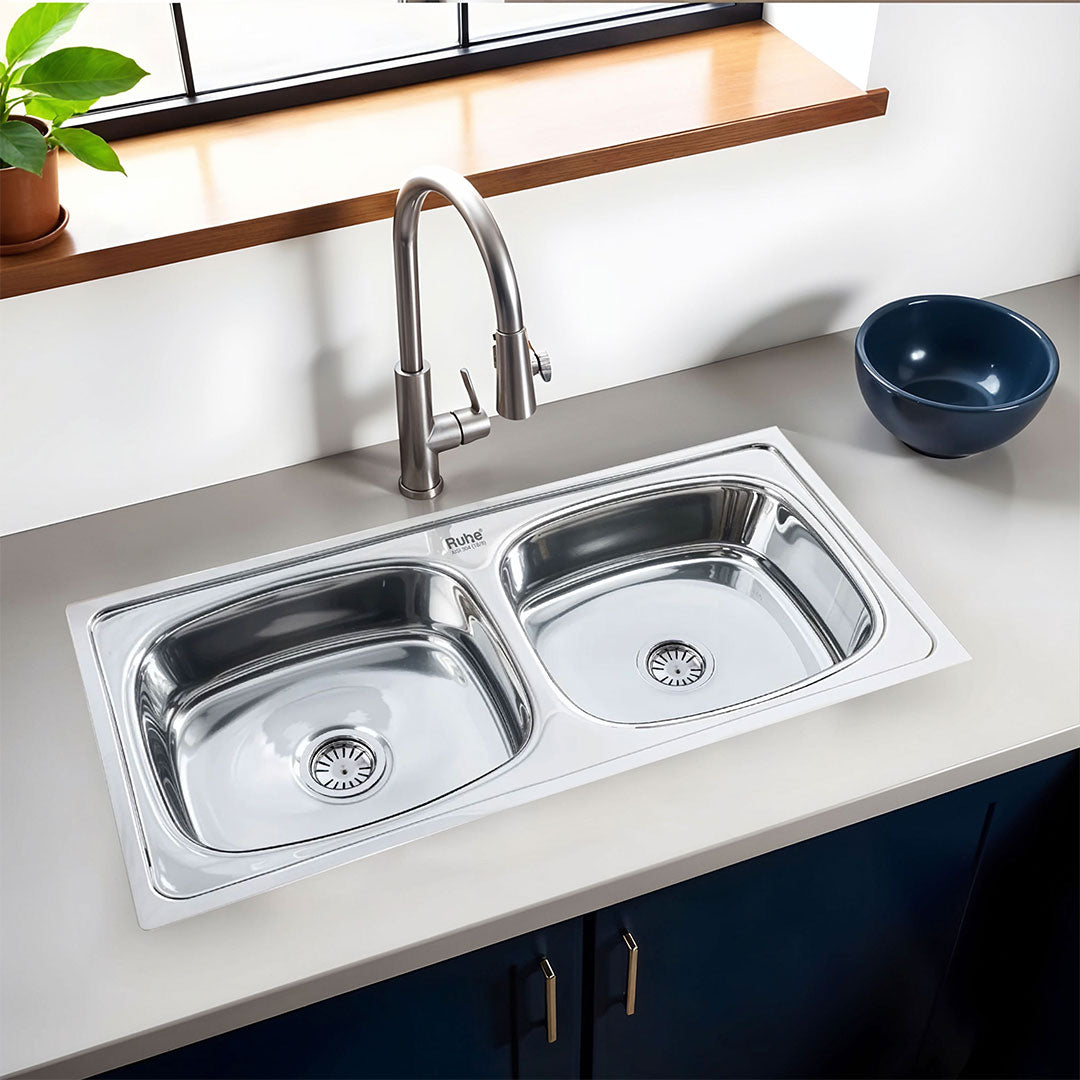 Oval Double Bowl 304-Grade (45 x 20 x 9 inches) Kitchen Sink - by Ruhe®