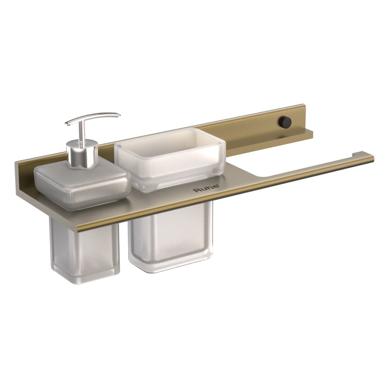 Ember Olive Green Towel Ring with Tumbler Holder & Soap Dispenser (Space Aluminium) - by Ruhe