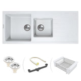 Quartz Double Bowl with Drainboard Kitchen Sink - Sand Pluto (45 x 20 x 9 inches) - by Ruhe®