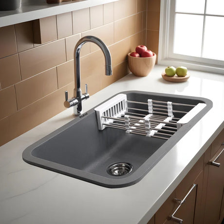 Quartz Single Bowl Round Kitchen Sink (24 x 18 x 9 Inches)