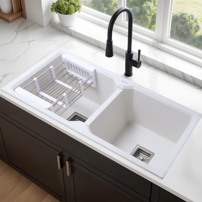 Quartz Double Bowl Kitchen Sink Coloured (37 x 18 x 9 Inches)