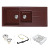 Quartz Double Bowl with Drainboard Kitchen Sink - Choco Brown (45 x 20 x 9 inches) - by Ruhe®