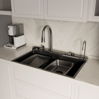 Opera 304-Grade Smart Kitchen Sink with Waterfall (30 x 18 x 9 Inches) – Matt Black