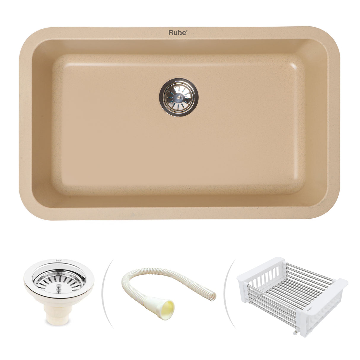 Quartz Single Bowl Kitchen Sink - Sand Choco (31 x 19 x 9 inches) - by Ruhe®